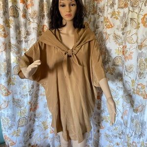 Laise Adzer Blouse Tunic Vintage 1980's Lagenlook Silk Boho One Size Sand